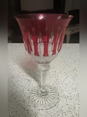 Vintage Saint/St. Louis Crystal "Tommy" Red Cut To Clear 7 3/4"Wine Damage